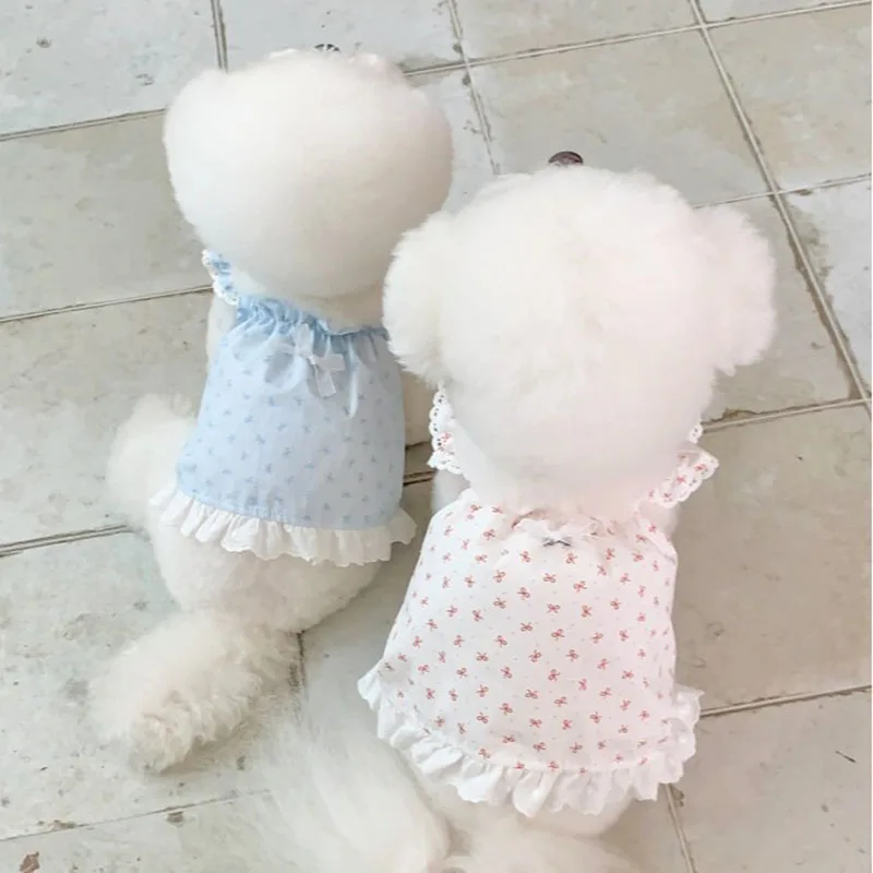 2025 New Pet Clothing Spring and Summer Dog Clothes Yorkshire Thin Floral Lace Halter Dress Bikini Teddy Cute Clothes