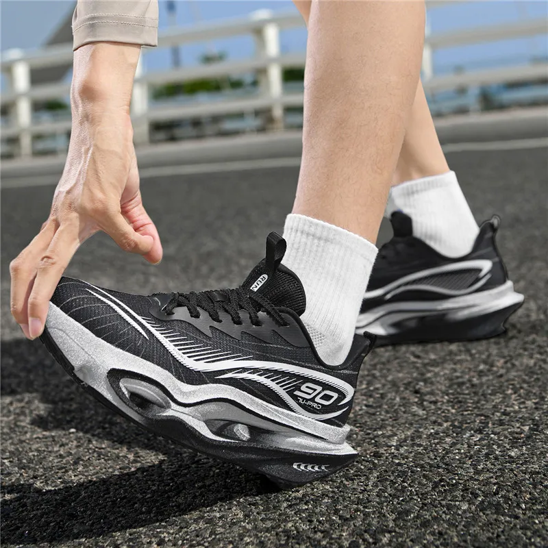 Herren-Freizeitsportschuhe, trendige, dämpfende Laufschuhe mit dicker Sohle, atmungsaktive, leichte Sportschuhe aus Mesh-Material, Laufschuhe mit hoher Dämpfung und weicher Sohle, rutschfest und abriebfest, für Jugendliche und Studenten. – Detail 22