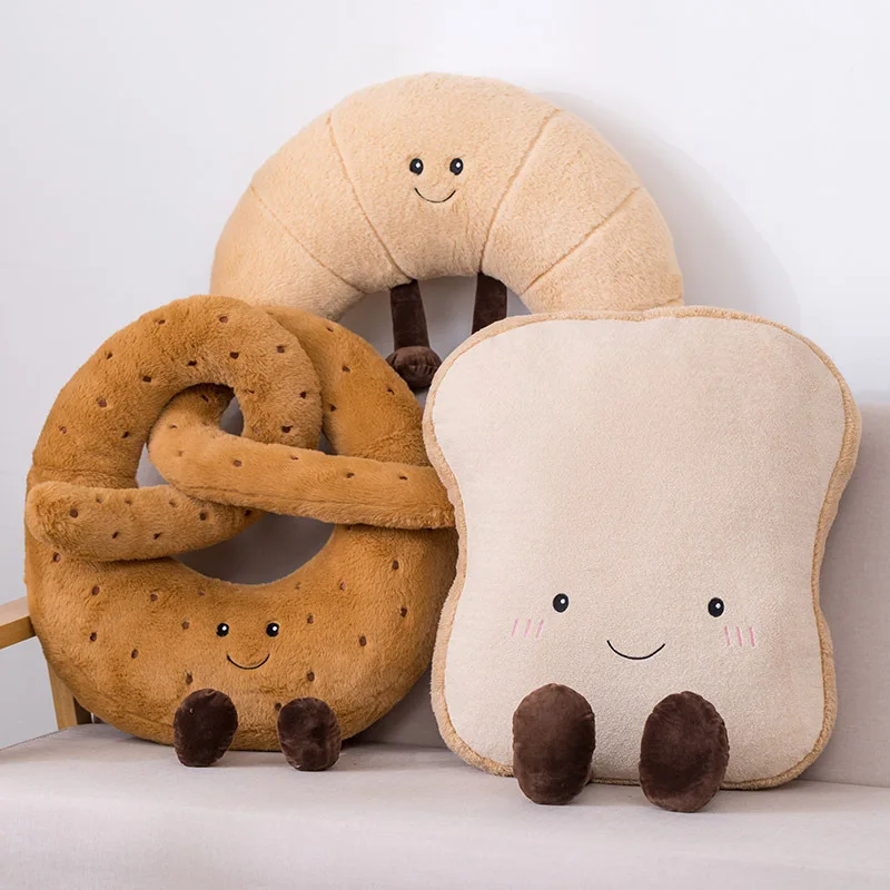 Soft Cartoon Figure Pretzel Crossant Toast Bread Doll Plush Food Toy Stuffed Baguette Poach Egg Decor Doll For Girl Kid Birthday