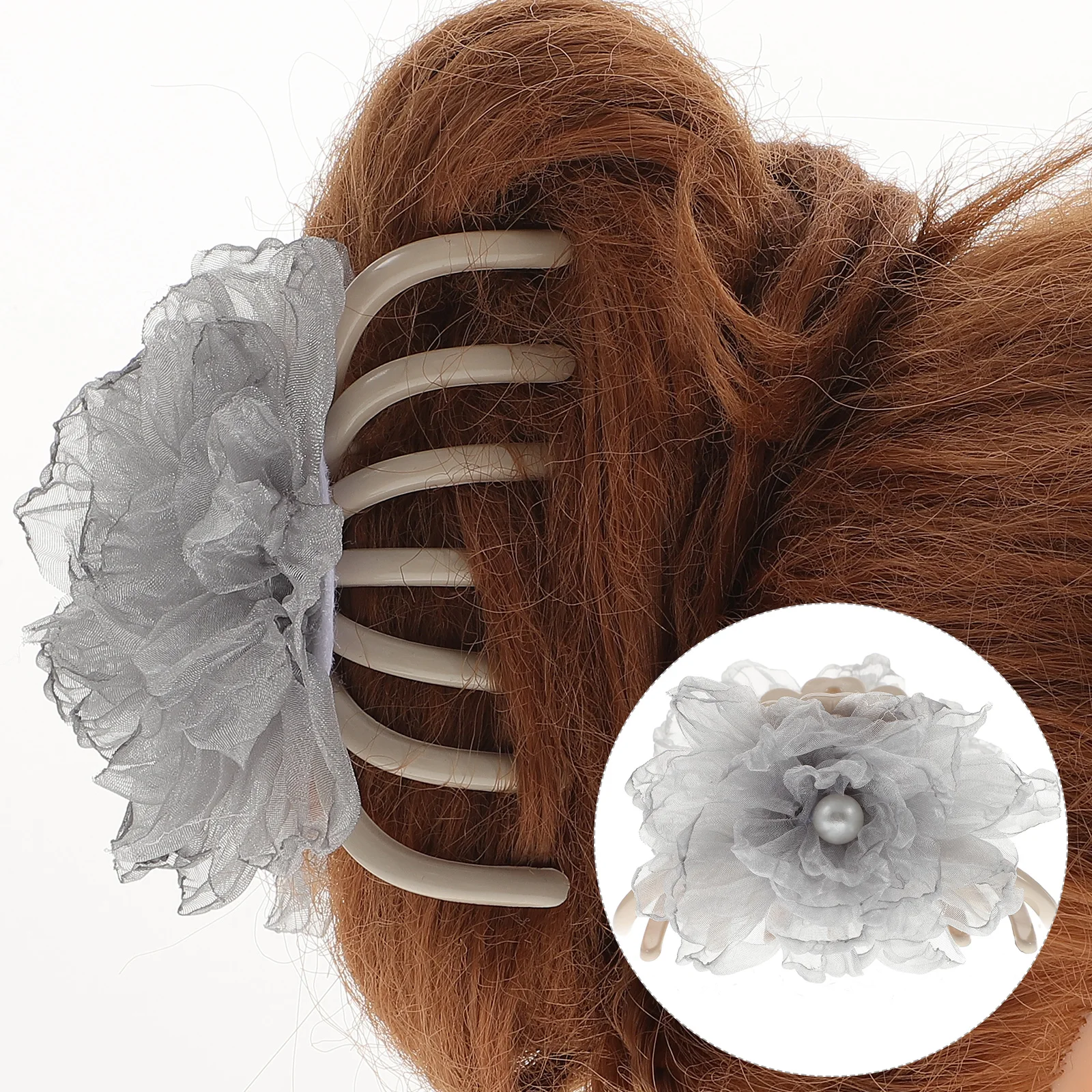 

1pcs Elegant Claw Clip Mesh Yarn Flower Vintage Jaw Clip For Women Medium Size Durable Decorative Styling Tool Hair