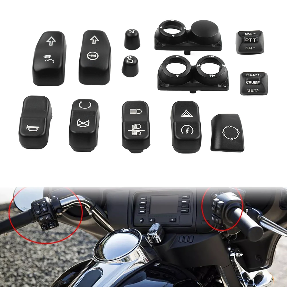 Motorcycle ABS Hand Control Menu Cover Switch Housing Button Cap 13Pcs/Set For Harley Touring FLHTC FLHX 2014-up Black