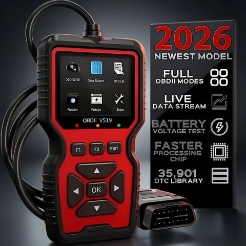 V519 Professional Obd2 Scanner - Usb-Powered Car Diagnostic Tool with Real-Time Data Stream, Full-Featured Obd Ii Testing (I/M Ready, Bod2/Eobd), Clears Engine Fault Lights, Reads/Erases Codes for Most Vehicles, Car Maintenance, Ergonomic Design, Durable Plastic Casing