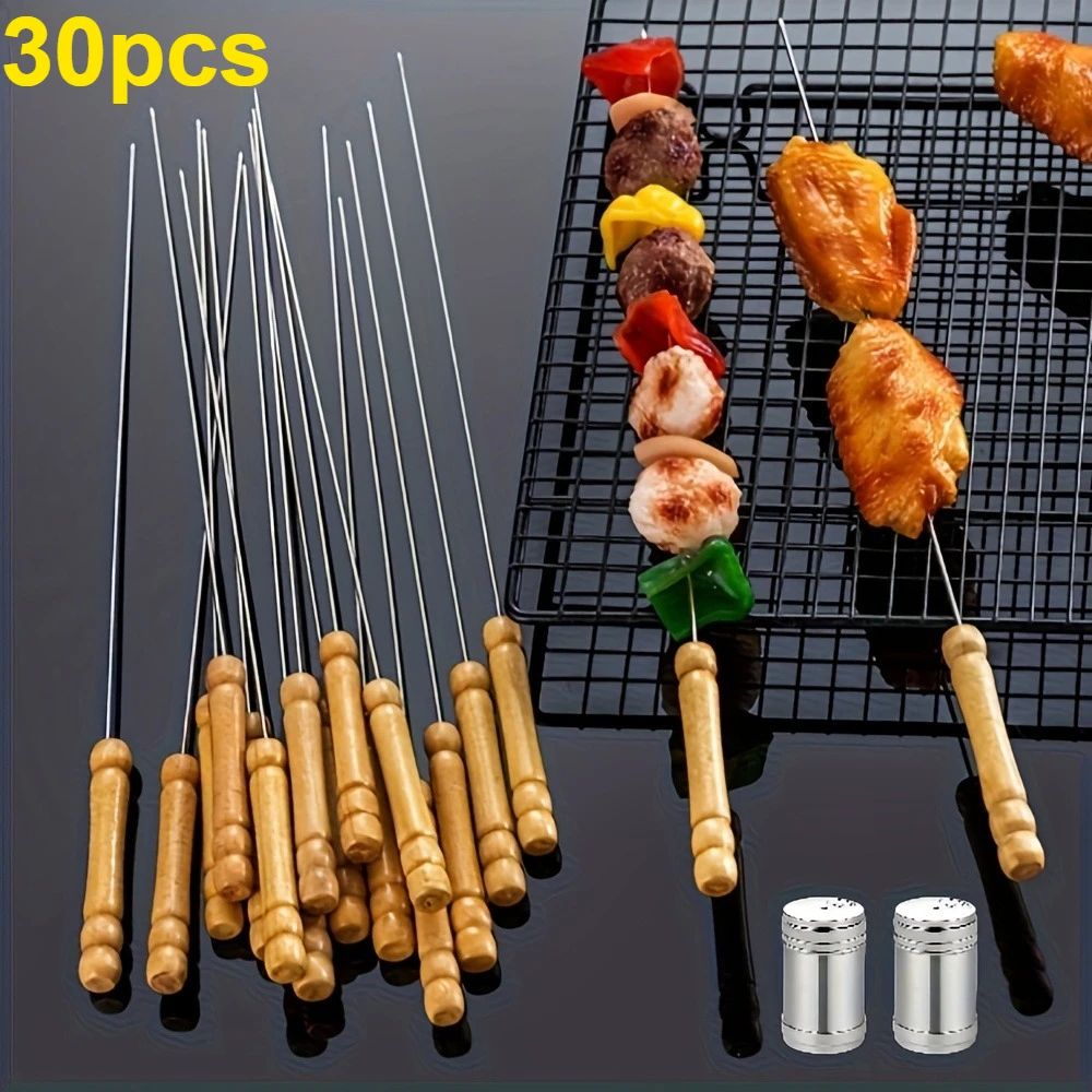 50pcs-stainless-steel-barbecue-grill-with-wooden-handle-lamb-skewer-barbecue-tools-skewer-iron-fork-round-label-accessories