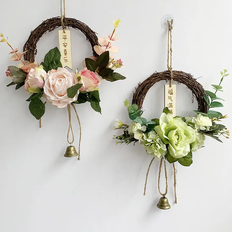

2PC Handmade Floral Twig Garland for Weddings Flower Rattan Wreath Wall Hanging Decor For Door Hanging Photography Props Ins