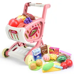 Shopping Cart Toy Realistic Rounded Corner Scene Experience Plastic Kids Supermarket Push Trolley Education Play House Toy