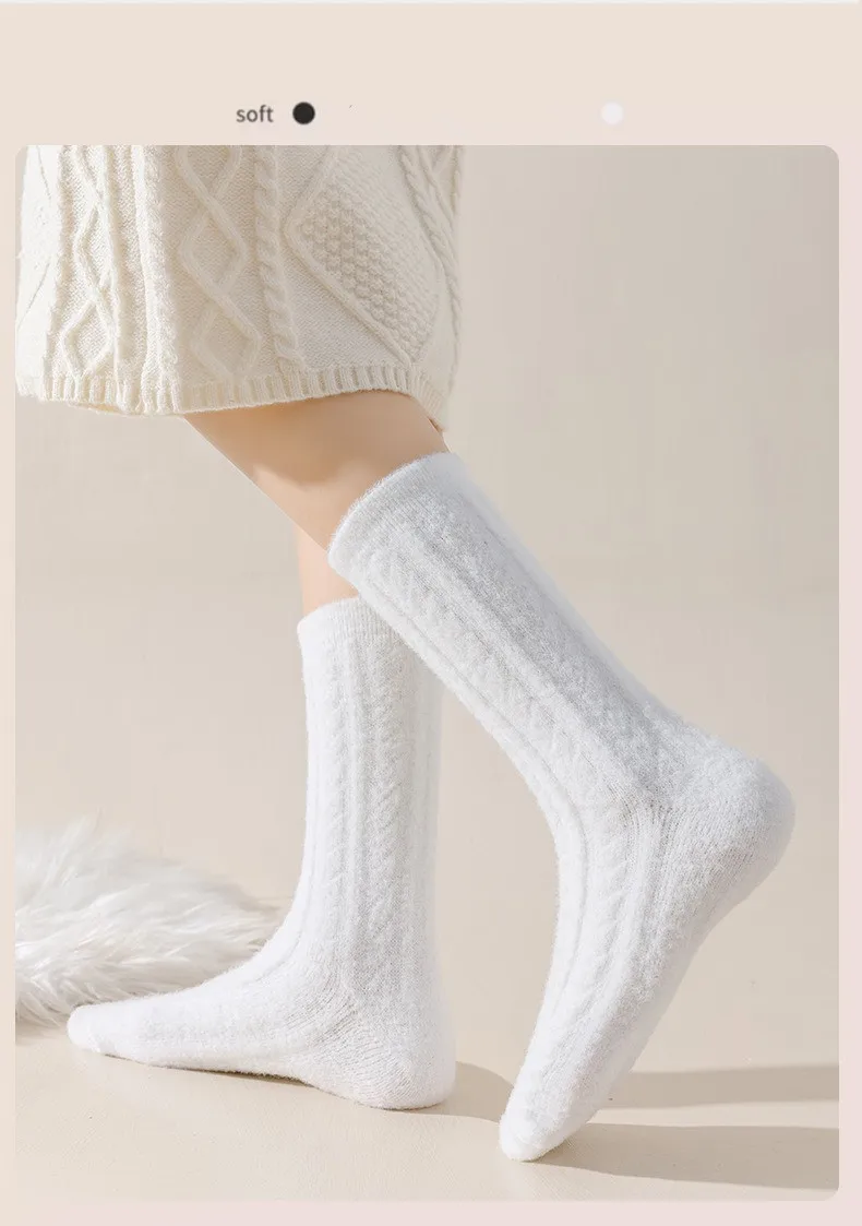Neue Kühle Frauen Schwarz Weiß Baumwolle Dicke Socke Solide Herbst Winter Warme Dame Weibliche Mittleren Rohr Boden Socken Für Frauen – Detail 15