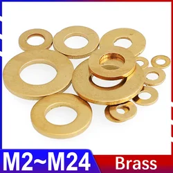 2~100Pcs Brass Washer, Meson Copper Washer Metal Flat Washer Thickened 0.4~4mm, M2 M2.5 M3 M4 M5 M6 M8 M10 M12 M14~M24 GA97