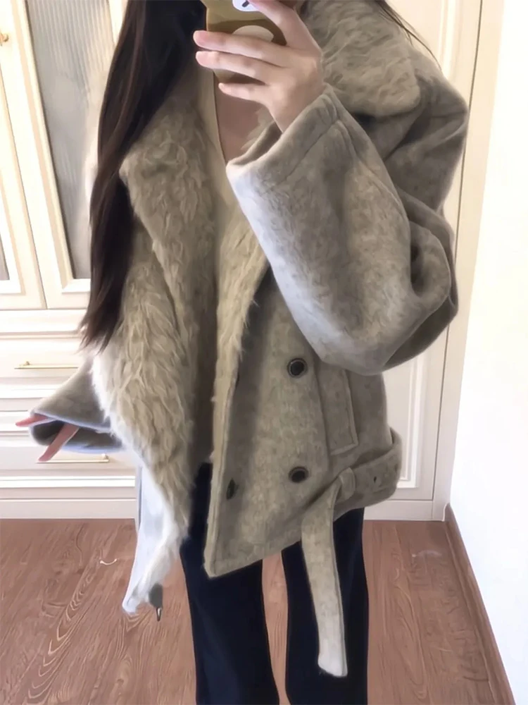 레트로 아메리칸 스타일 울 코트 또는 플립 칼라 마운틴 이글 디자인 여성용 겨울 패션 더블 버튼 따뜻한 코튼 재킷