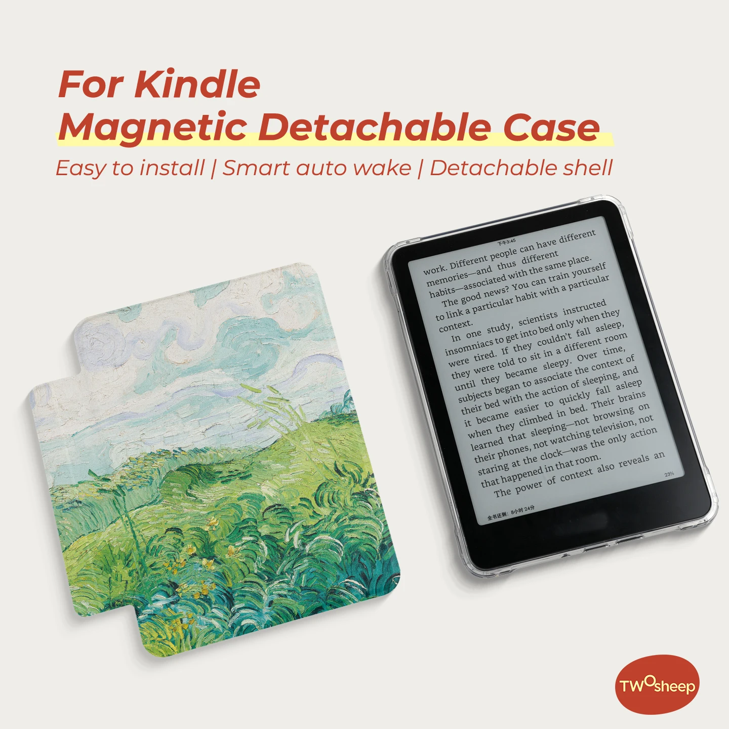 Twosheep suit for Kindle 11th Colosoft Paperwhite 12th 11th 10th 7th Magnetic Detachable Clear Back Auto Wake Sleep Oil Painting