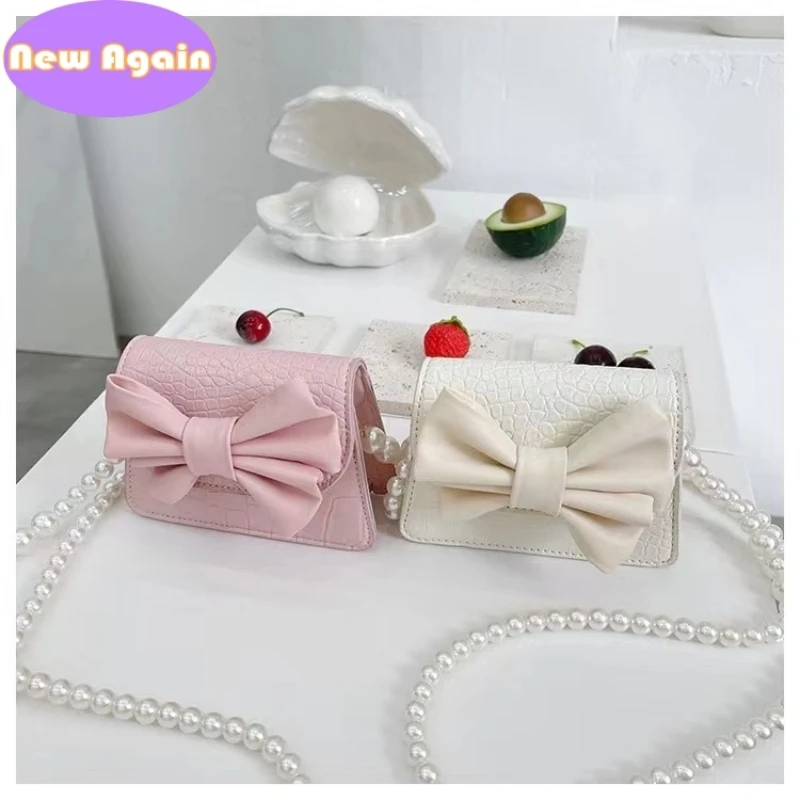 girls pearl chain shoulder bags Childrens cute bowknot messenger bag Baby kid designer money Bags liltte child coin purse NA012