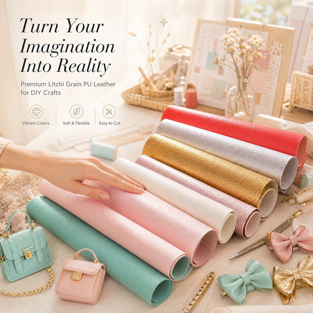 Large Size Litchi Faux Leather Roll Solid Color Soft Synthetic Leather for DIY Crafts Handmade Hair Bows Bags Accessories