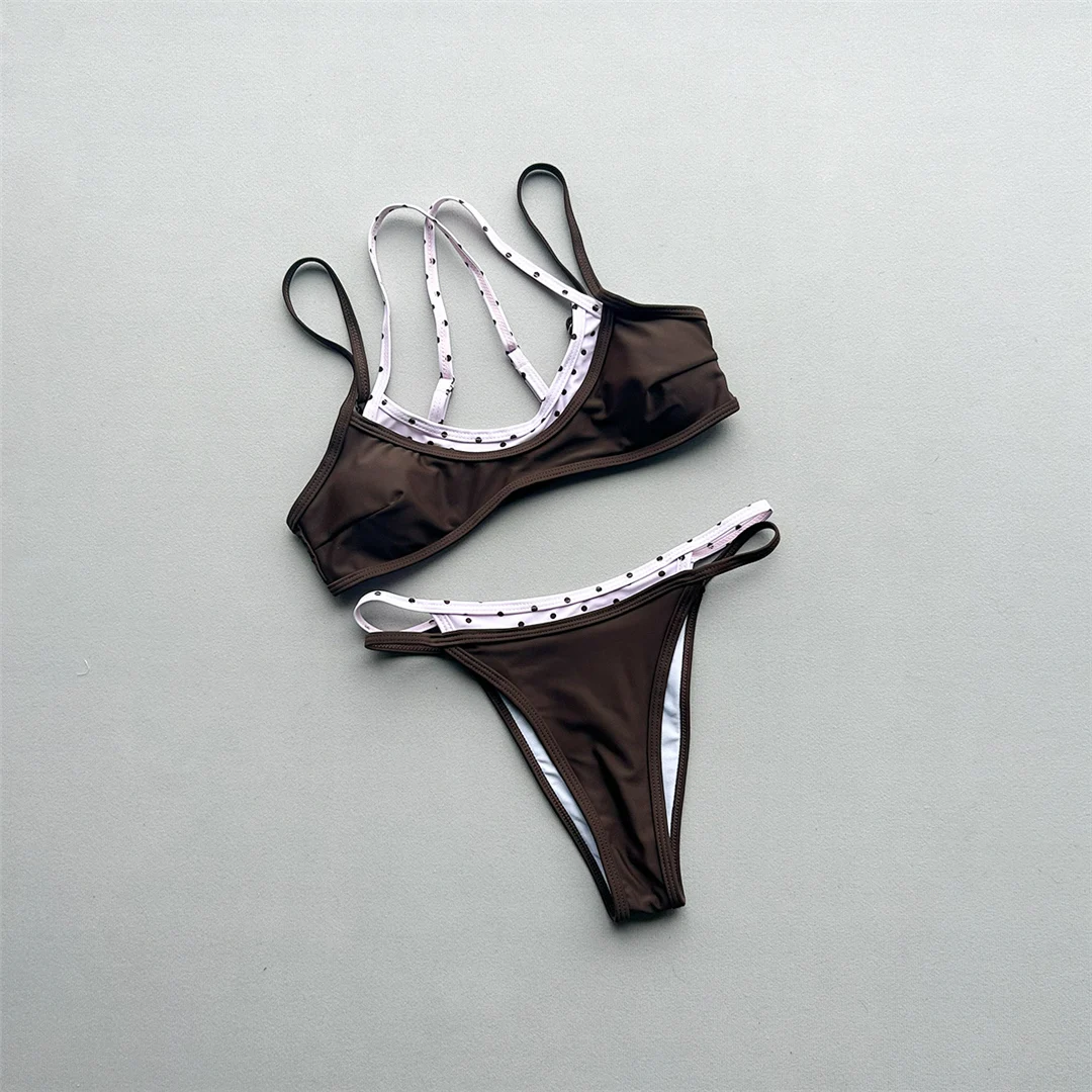 2026 Splicing Polka Dots Bikini Damen Bademode Zweiteiliger Bikini-Set mit hohem Beinausschnitt Badeanzug V8172 – Detail 5