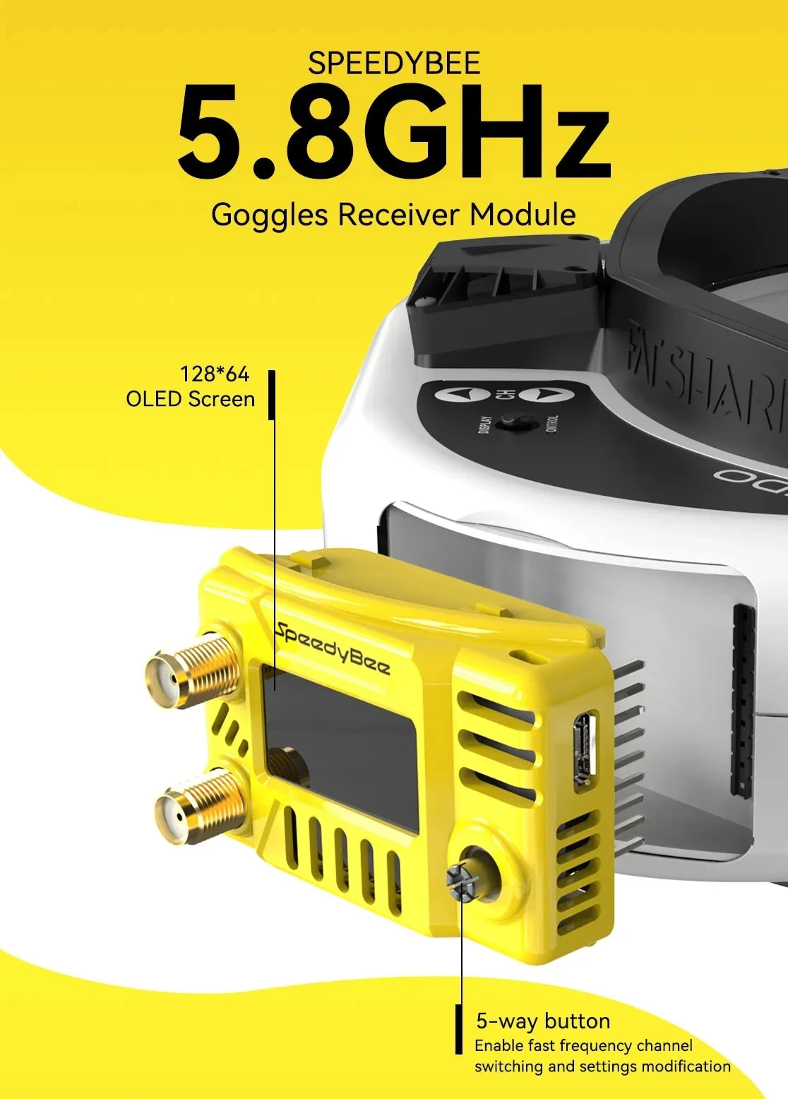 SpeedyBee FPV Goggles Module 5.8GHz - 128x64 OLED & 5-Way Button 48CH for Fatshark ORQA Skyzone Easy Adjust