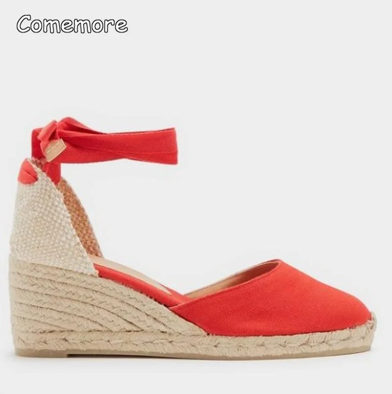 Comemore 2022 Fashion Women\'s Shoes Flat Heel Rope Womens Flats Lace-Up Espadrilles Summer Espadrille Sandals Female Strap Shoe