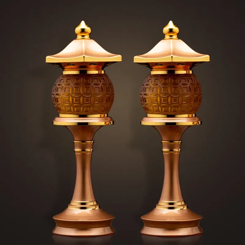 Alloy supply lamp, copper coin lamp for God of Wealth, glazed plug-in everbright lamp, prayer lamp, LED Buddhist hall god