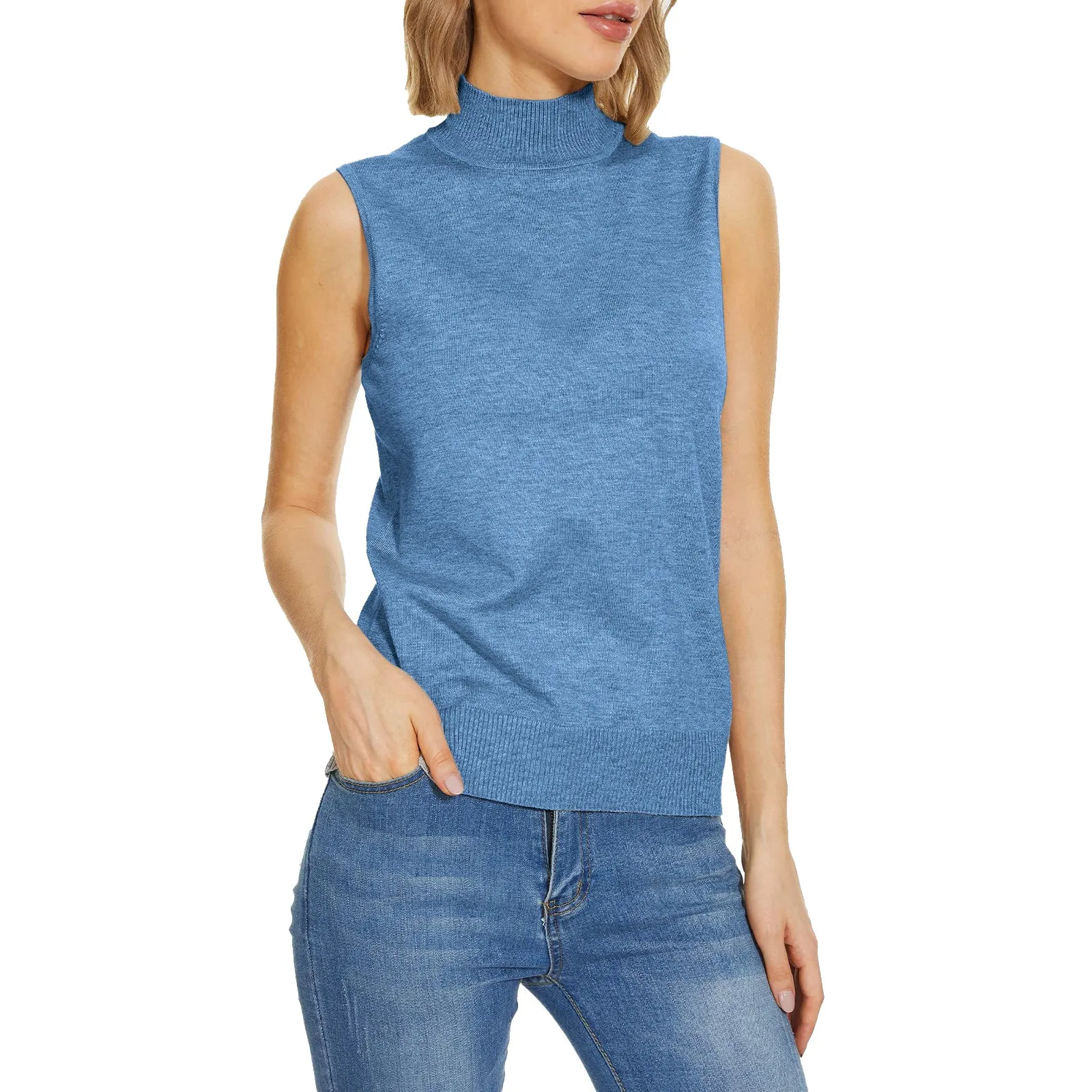 

Women Sleeveless Mock Neck Tops For Women Sweater Knit Turtleneck Soft Basic Vest Tank Hoodies Solid Color Guy Sweaters