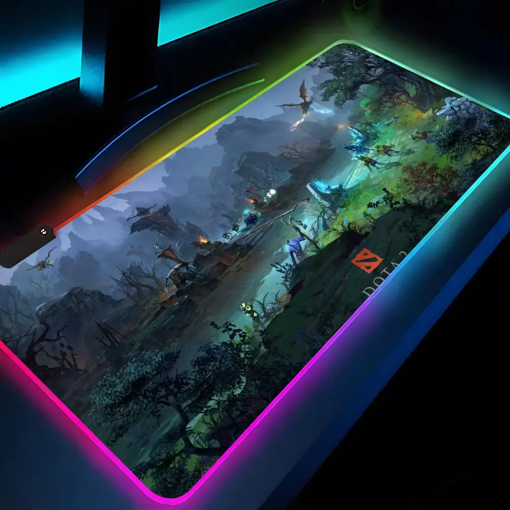 DOTA 2 لوحة ماوس كبيرة Rgb Xxl للكمبيوتر المحمول حصيرة لوحة ماوس للألعاب بإضاءة خلفية لوحة مفاتيح ألعاب فتاة وسادات طاولة مكتب