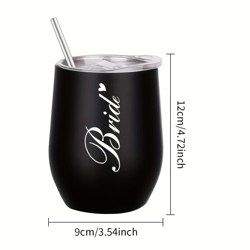 1 Piece Stainless Steel Water Cup Mini Bridesmaid Personalized Wine Glass With Straw Suitable For Wedding Party