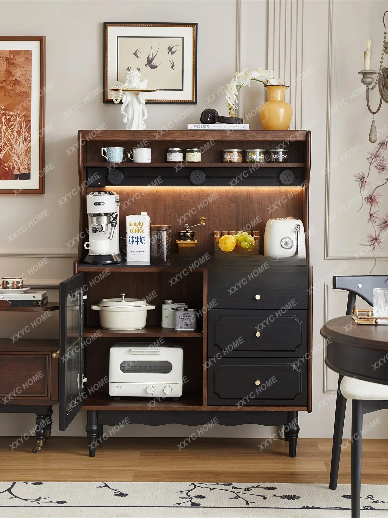 

Французский ретро твердый деревянный каменный плит, обеденная боковая американская гостиная, домашний многофункциональный шкаф для хранения