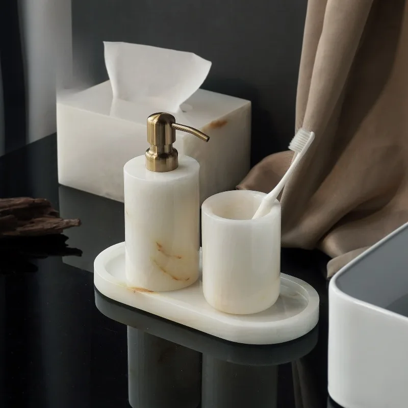 

Transparent White Marble Lotion Bottle Tissue Box Storage Tray Bathroom Accessories Soap Dispenser Shampoo Dispenser Bottle