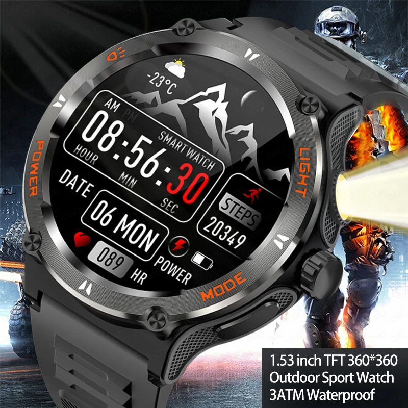 For Huawei Xiaomi New Rugged Military GPS Tracking SmartWatch Men 3ATM Waterproof 500Mah Large Battery Bluetooth Call smartwatch