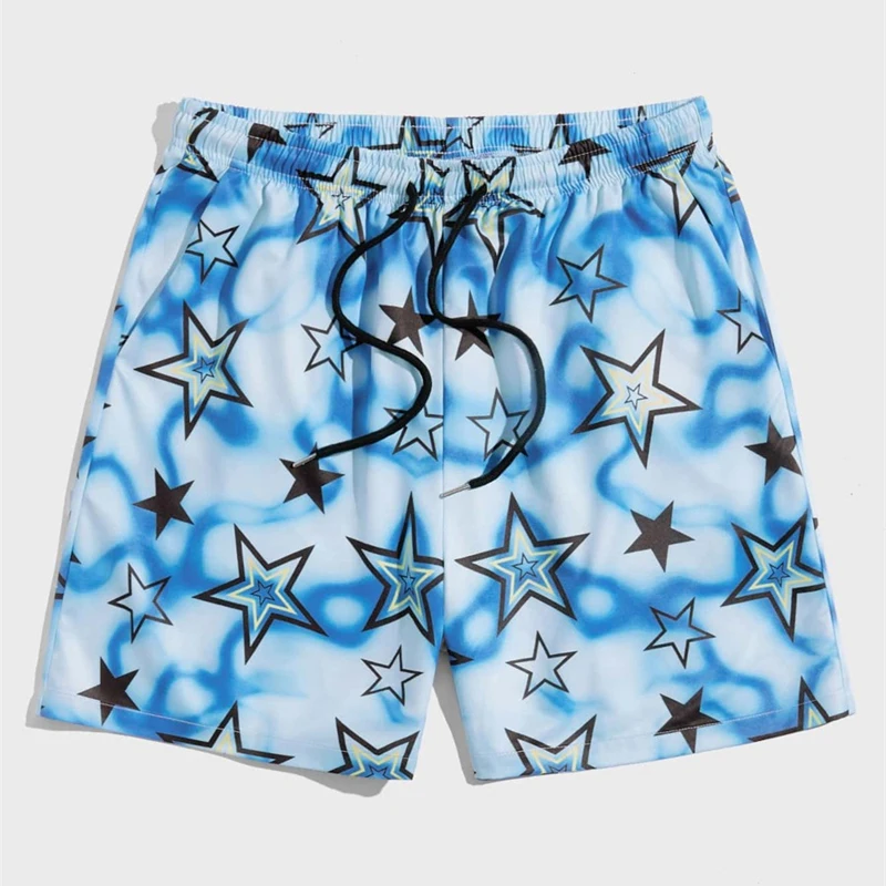 3d Printed Pentagram Pattern Shorts For Men Children Sports Casual Gradient Stripes Beach Shorts Summer Oversized Board Shorts