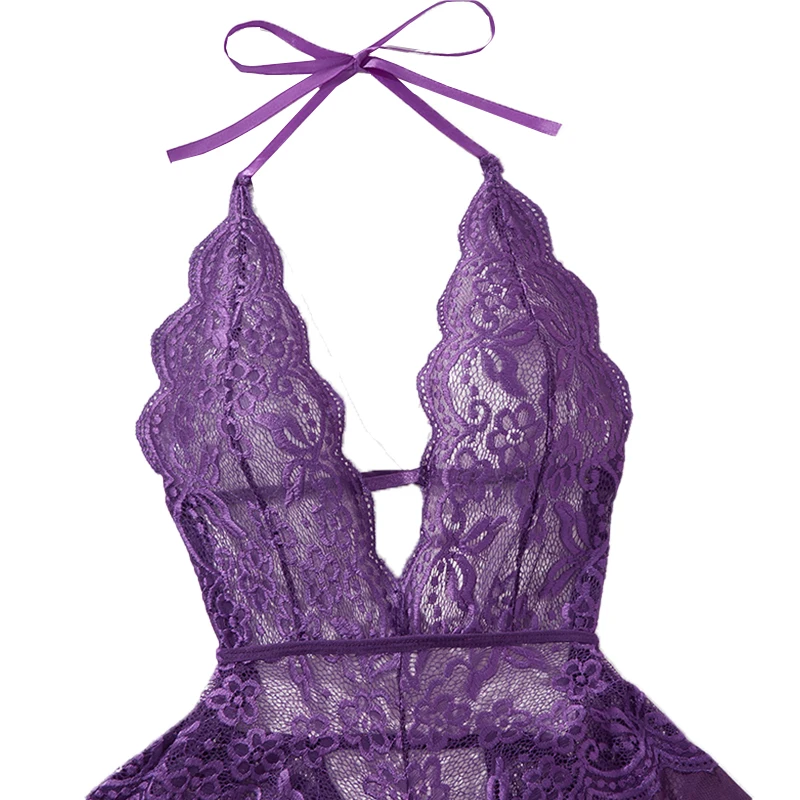 

Комплект сексуального белья с глубоким V-образным вырезом и кружевом, прозрачное боди, эротический костюм для женщин.