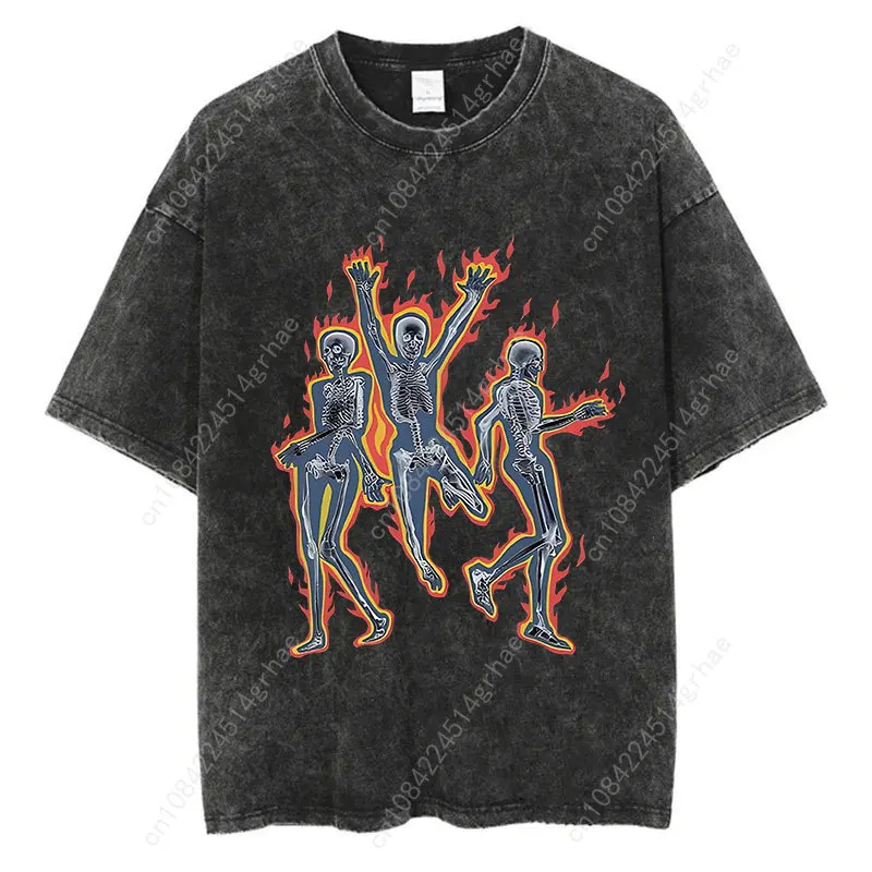 100% Katoen Y2K Gewassen T-shirts Hip Hop Retro Punk Gothic Print T-shirts Harajuku Casual Vintage Mannen Vrouwen Korte Mouw Top Tee