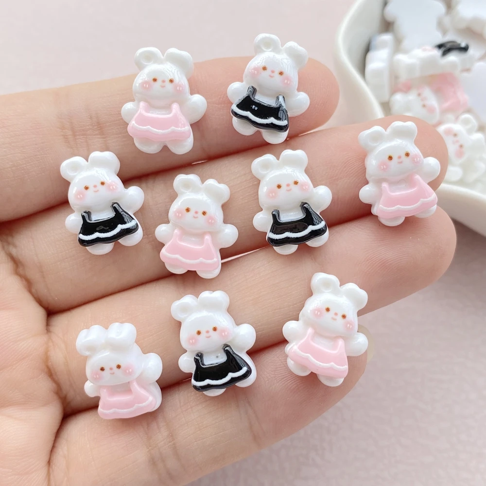 30Pcs New Cute Resin Mini Pink, Black Skirt Rabbit Series Flat Back Manicure Parts Embellishments For Hair Bows Accessories