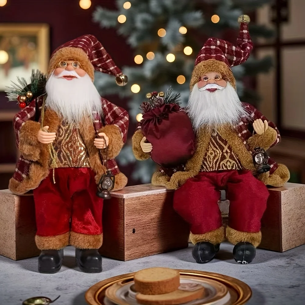 2/1 مجموعة من تماثيل سانتا كلوز القائمة والذهبية باللونين الأحمر والجلوس، مناسبة لتزيين مشاهد وحفلات عيد الميلاد المختلفة #1