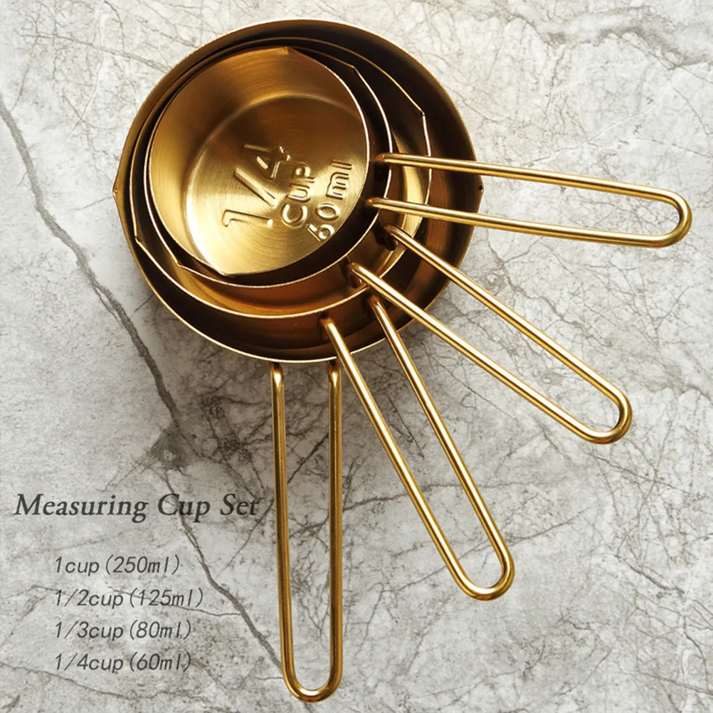 

4 pcs Stainless Steel Measuring Cups Sauce Spoons Engraved Measurements Liquid Dry Ingredients Kitchen Cooking Teaspoons