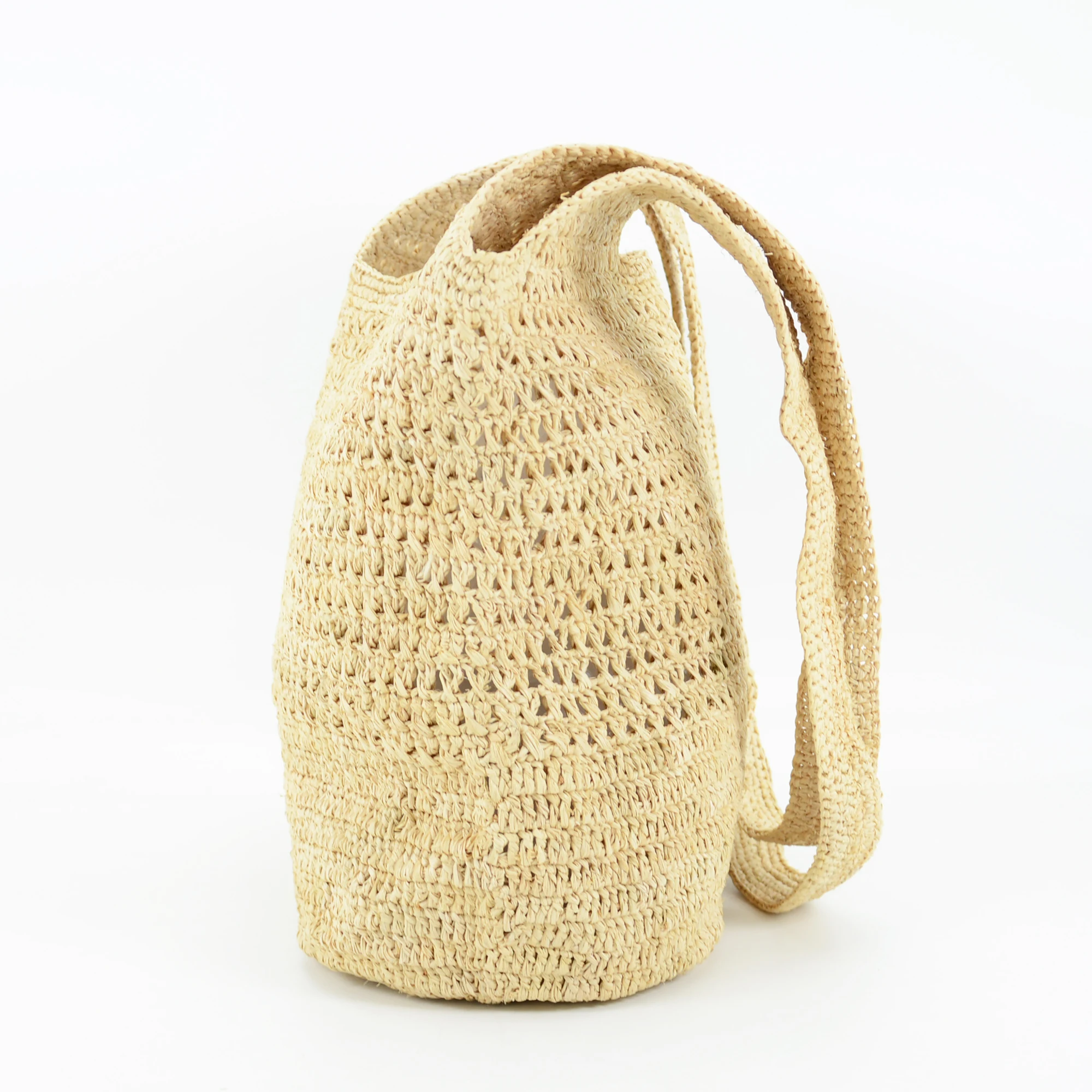 Handmade Crocheted Natural Raffia Shoulder Bag Hollow Out Design