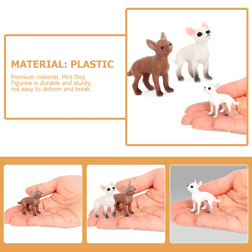 2 Pcs Chihuahua Model Playing Mini Dog Figurine Toys Figurines Kid Educational Models Kids Lifelike Puppy Ornaments Child