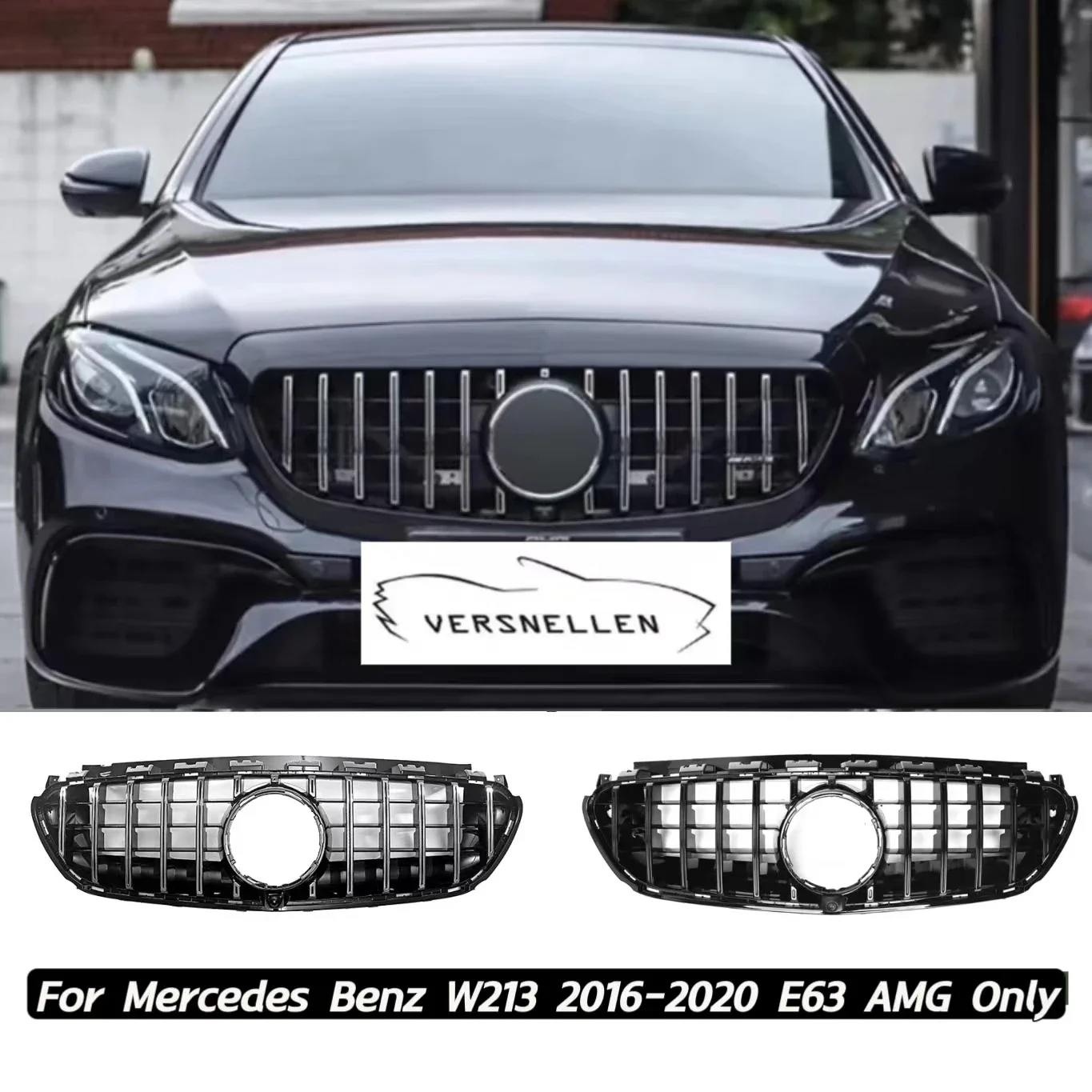 

Front Grille Racing Grills For Mercedes Benz W213 2016-2020 E63 AMG Only GT Black/Silver Car Upper Bumper Intake Hood Mesh Grid