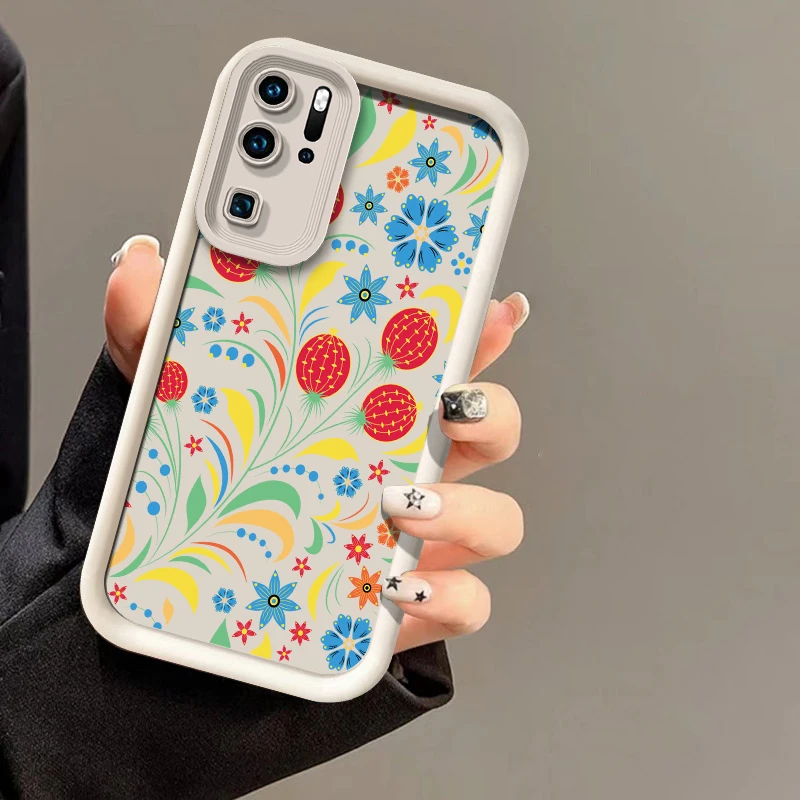Phone Case For Huawei P50 Pro P Smart Pro Y9 Prime 2019 Y7A Y9S P40 Lite 5G P30 P20 Luxury Shockproof Matte Flower Print Cover