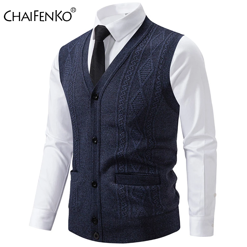 

Outdoors Men V Neck Cardigan Sweater Autumn Winter Keep Warm Slim Knitted Waistcoat New Commercial Affairs Casual Solid Tops Men