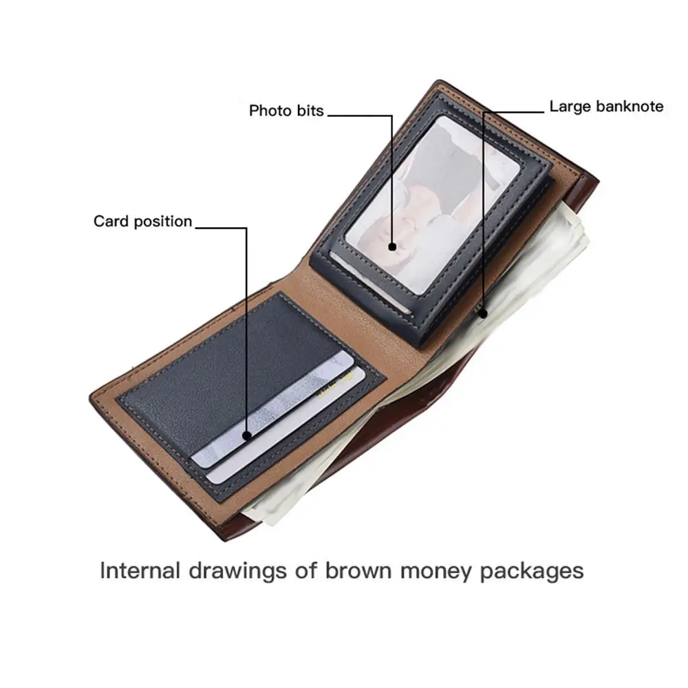 محفظة رجالية كلاسيكية فاخرة قصيرة من جلد البولي يوريثان محافظ كاجوال للرجال ثنائية الطي بلون سادة وجيب عملات معدنية نقدية #5