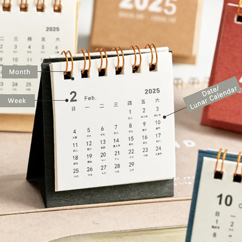 2025 Mini Simple Small Desk Calendar Pocket Portable Calendar Punch Plan Desktop Decoration