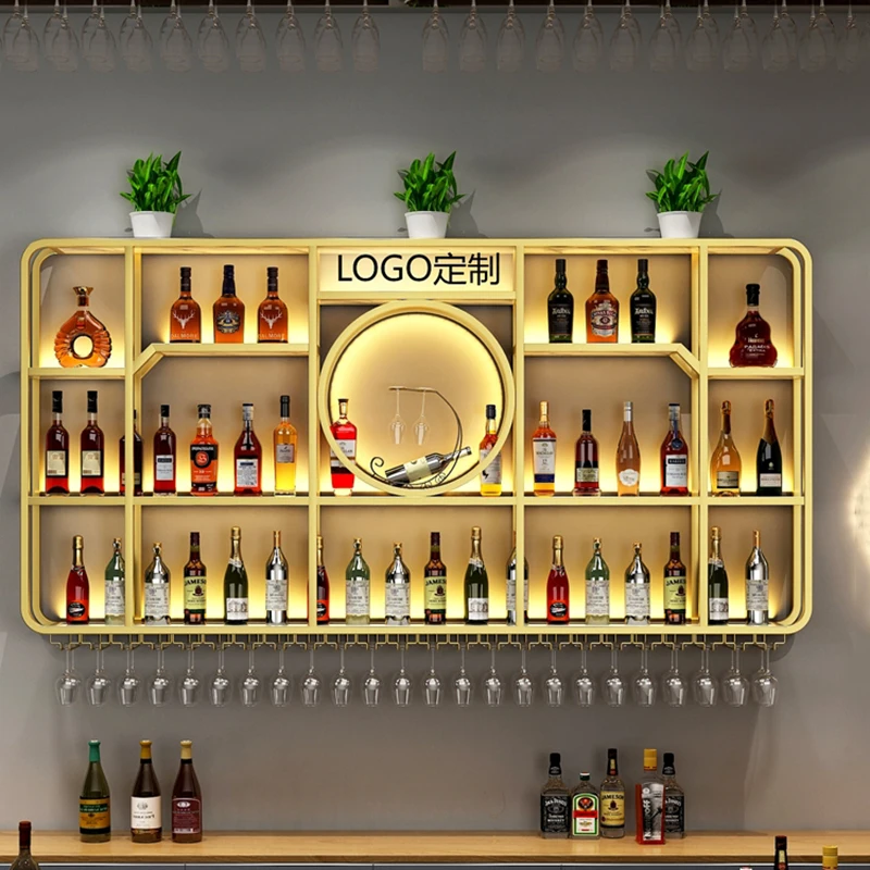 Wall Mount Large Bar Cabinet Storage Lattice Drying Multifunction Display Houses Metal Frame Wine Rack Modern Wijnrek Furniture