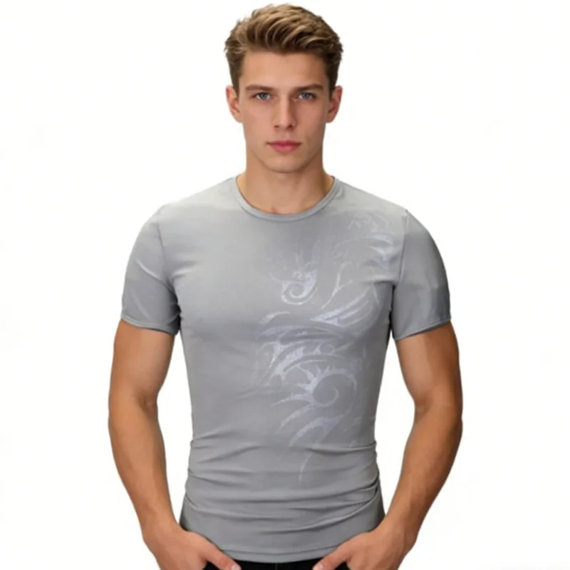 

2026 Men’s 3D Dragon Pattern Printed Casual Summer Short Sleeve Breathable Workout T Shirt