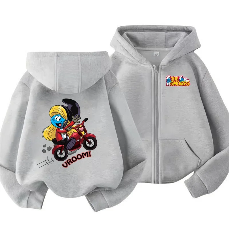 Smurf Cartoon Children's Hoodie Harajuku Cartoon Printed Autumn and Winter Sports Zipper Shirt Boys and Girls Kawaii Casual Top