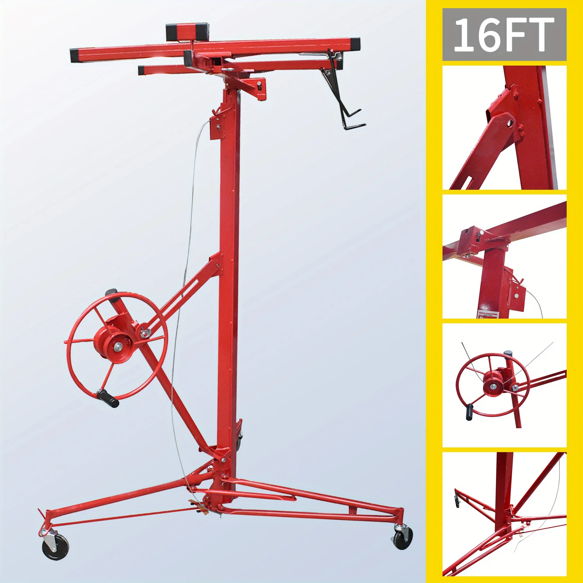 16FT Drywall Lift Sheetrock Lift Rolling Panel Hoist Jack Lifter Fit for Drywall Panels