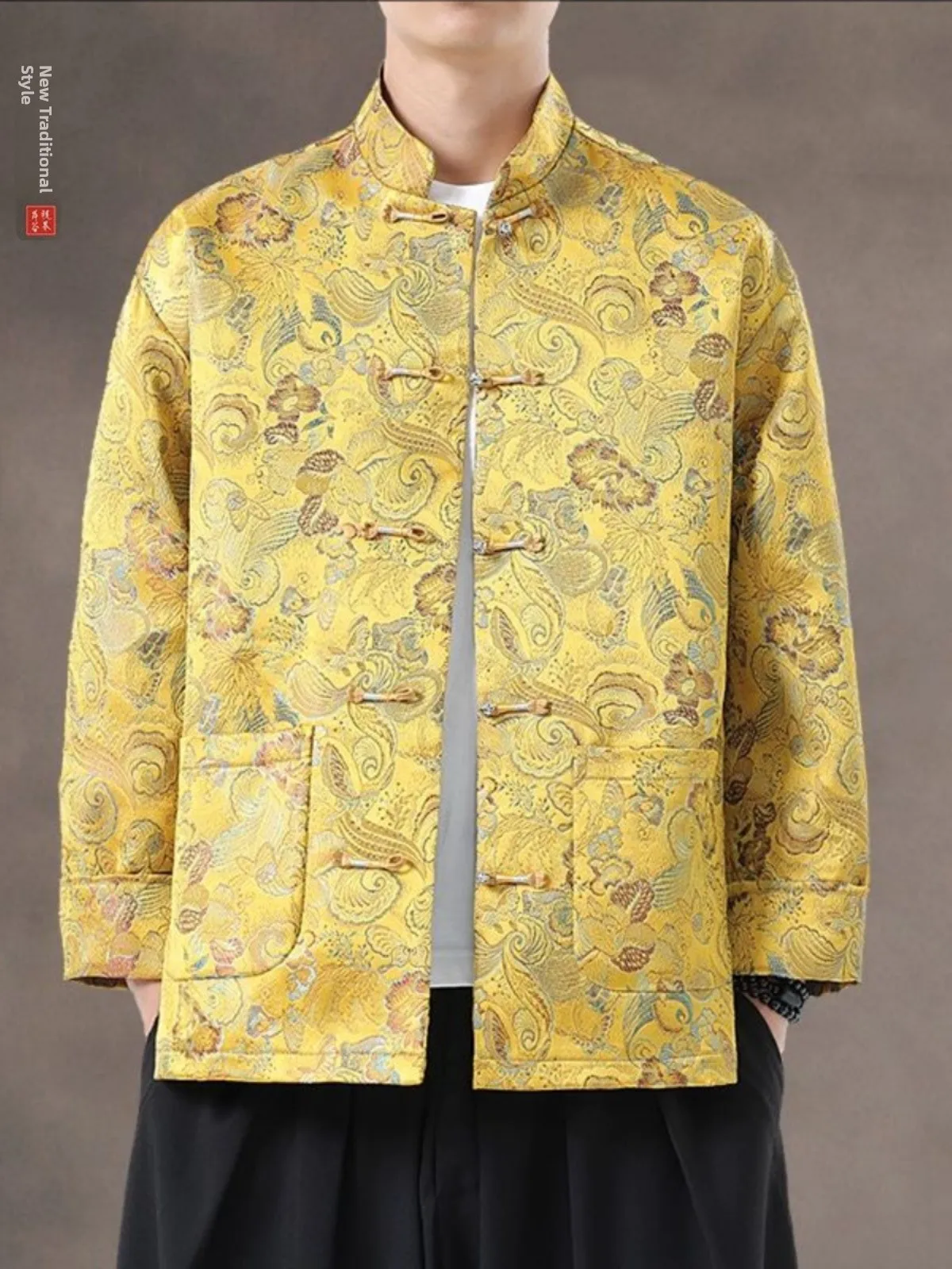

New Chinese Style Casual Autumn Jacket with Buttoned Collar Retro Embroidery Stand Collar Coat Zhongshan Suit Top Buttoned Ca...