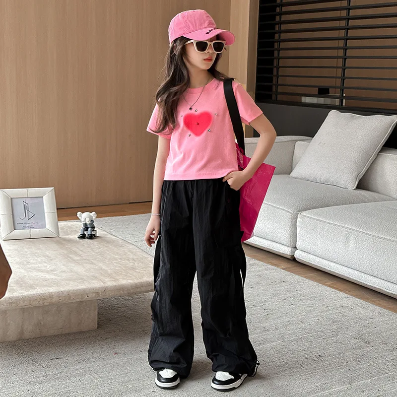 Girls Pants 2024 Summer New Childrens Clothes Girls Baby Fashion Overalls Bundle Feet Loose Wide-leg Pants Casual Simple Daily