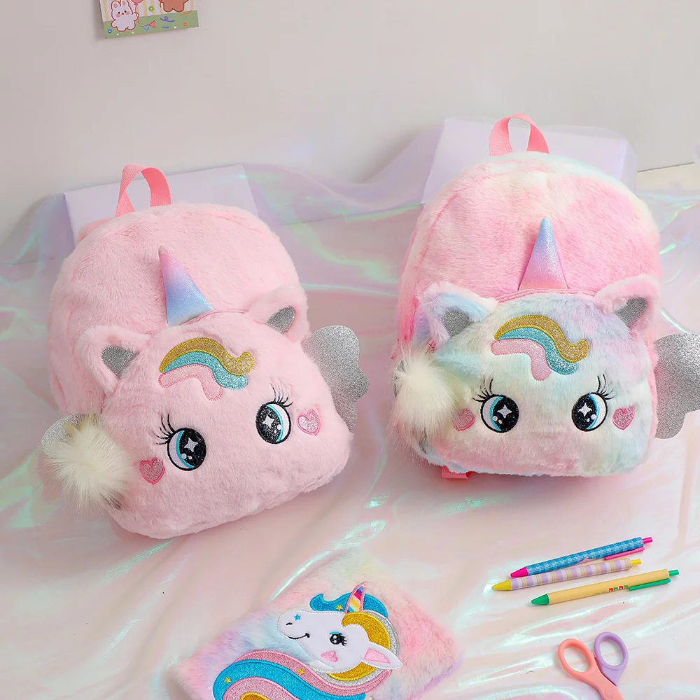 2024 New Cartoon Unicorn Plush Cute Backpack Children'S Small Schoolbag Kindergarten Girls' Backpack Kids Backpack