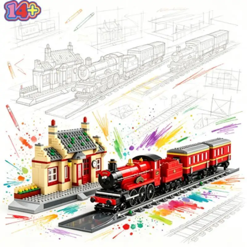 2026 Popular Retro Fantasy Railway Building Blocks, 1074pcs Detailed Locomotive Brick Set For Desktop Showcase Collect
