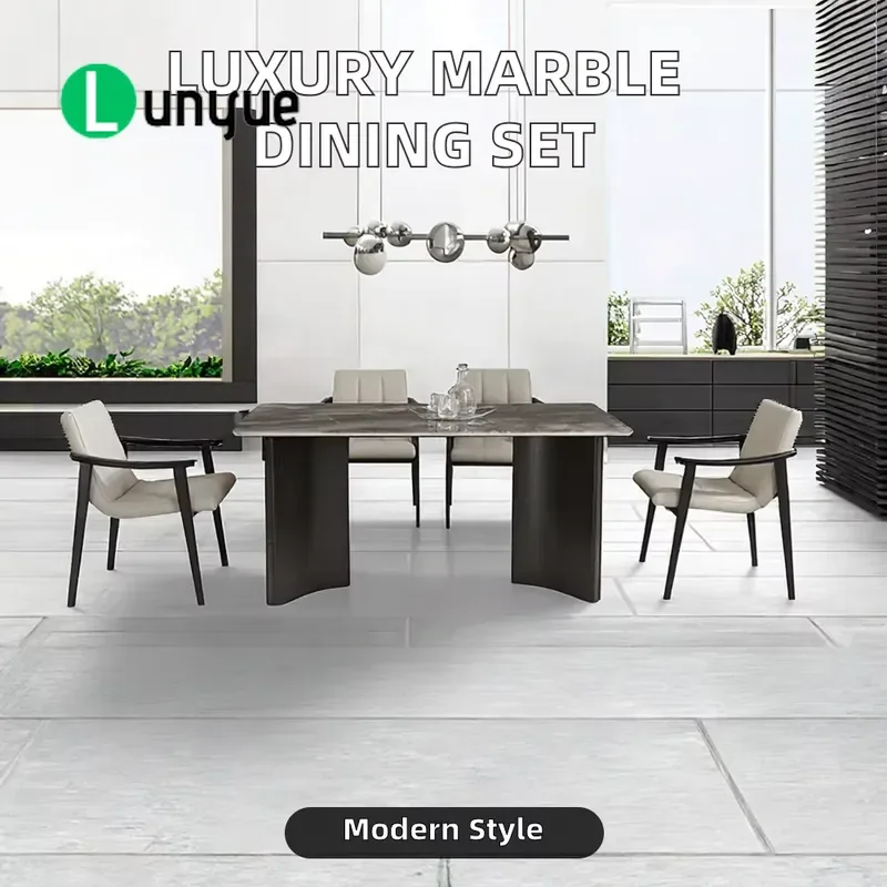 European Luxury Modern Round Marble Dining Table Set Metal Frame Elegant Home Furniture for Living Room Durable Stylish