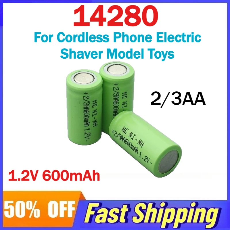 

14280 2pcs 4pcs 8pcs 10pcs 1.2V 600mAh Ni-MH Battery Size 2/3AA for Cordless Phone Electric Shaver Model Toys
