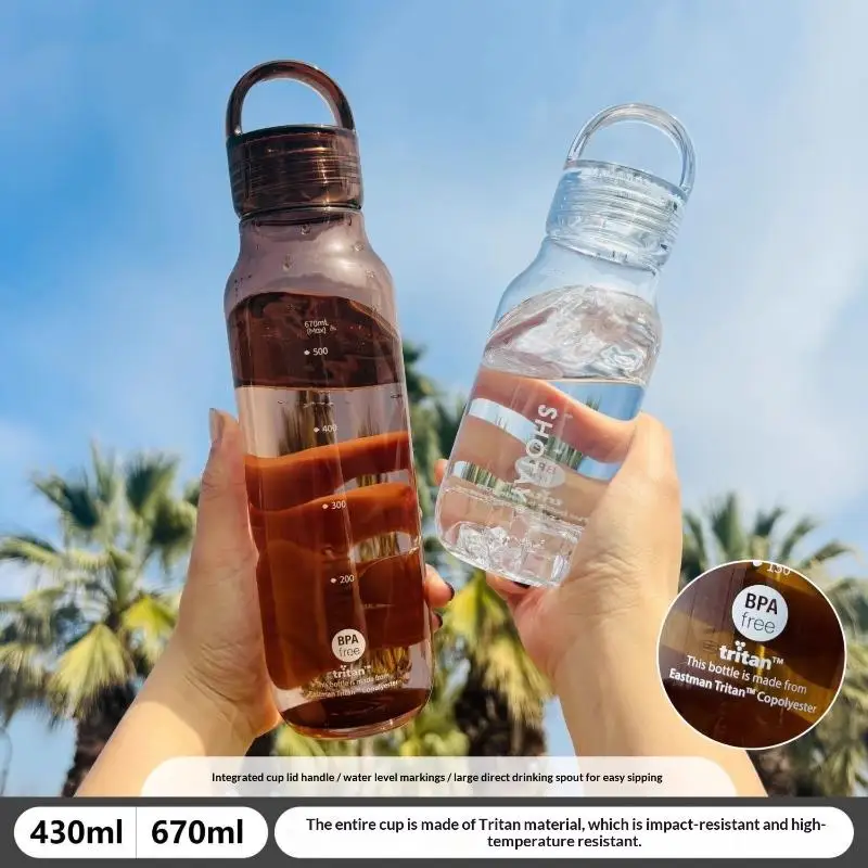 ~Transparent Leakproof Water Bottle 430ml/670ml Plastic Drink Bottle With Handle Wide Mouth Portable Drinking Bottle With Scale