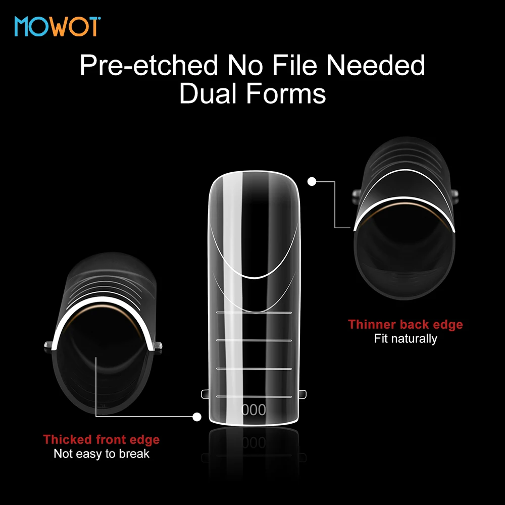 MOWOT 150pcs French Square Dual Forms Nail Molds for Poly Nail Gel Extension Top Forms Full Cover Acrylic False Nail Tips Molds